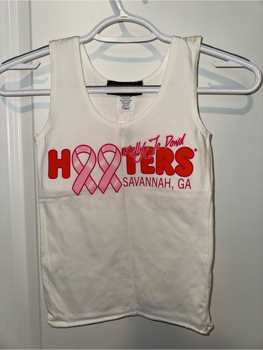 Hooters White Tank Top with Pink Ribbon and Orange Logo